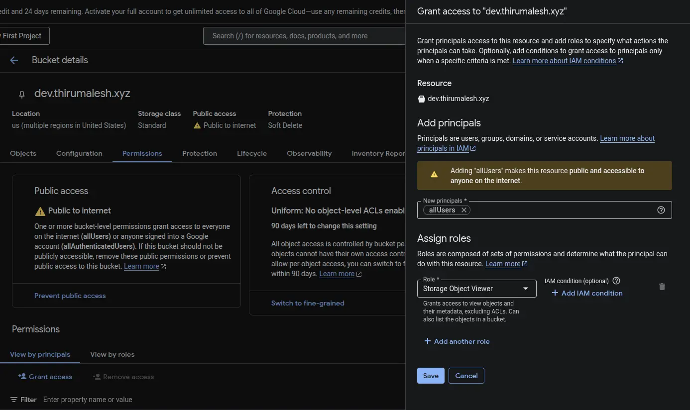 Configuring bucket permissions for static website hosting